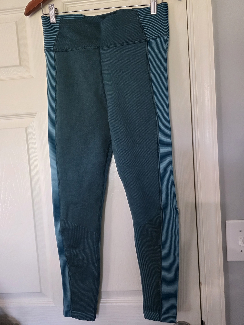 Aerie Offline Teal Aqua Textured Hi-Rise Leggings Athletic Casual Size Large